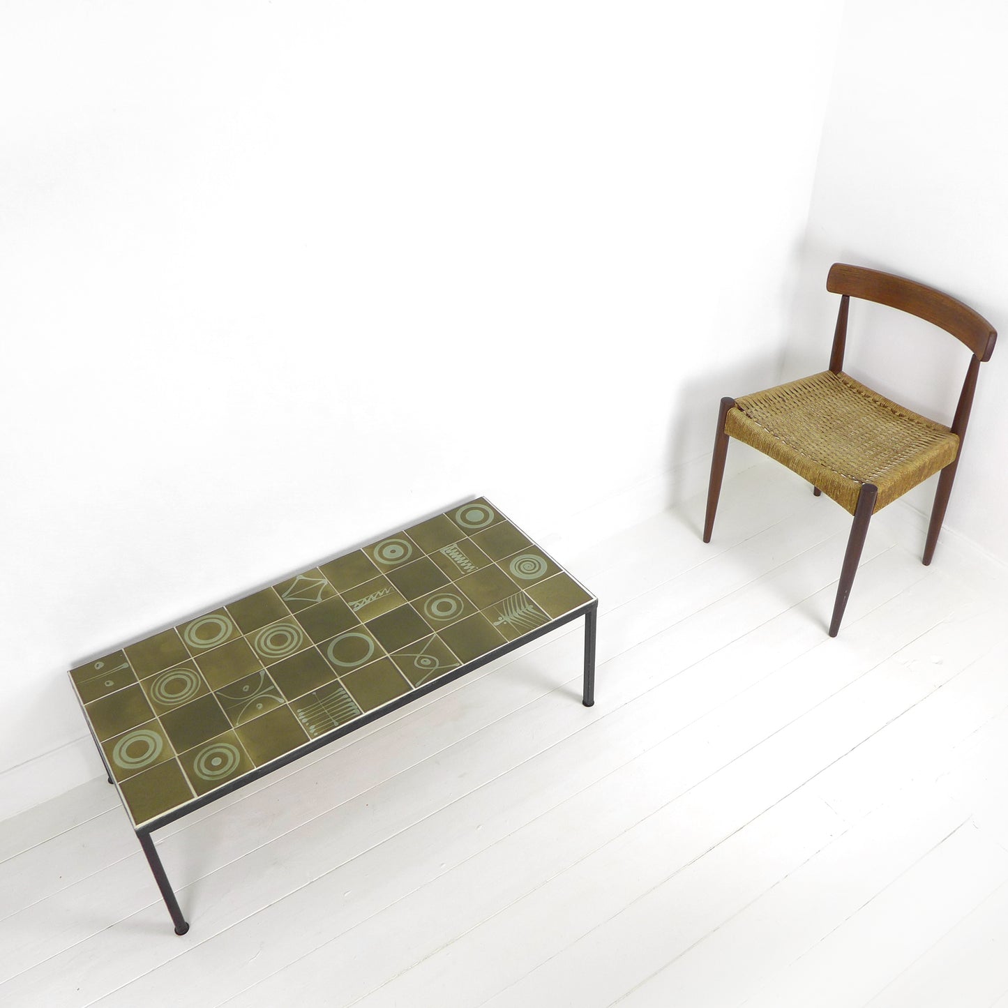 Mid Century Tile Top Coffee Table - Green Geometric Abstract Designs