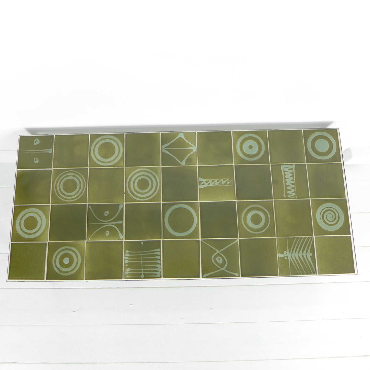 Mid Century Tile Top Coffee Table - Green Geometric Abstract Designs
