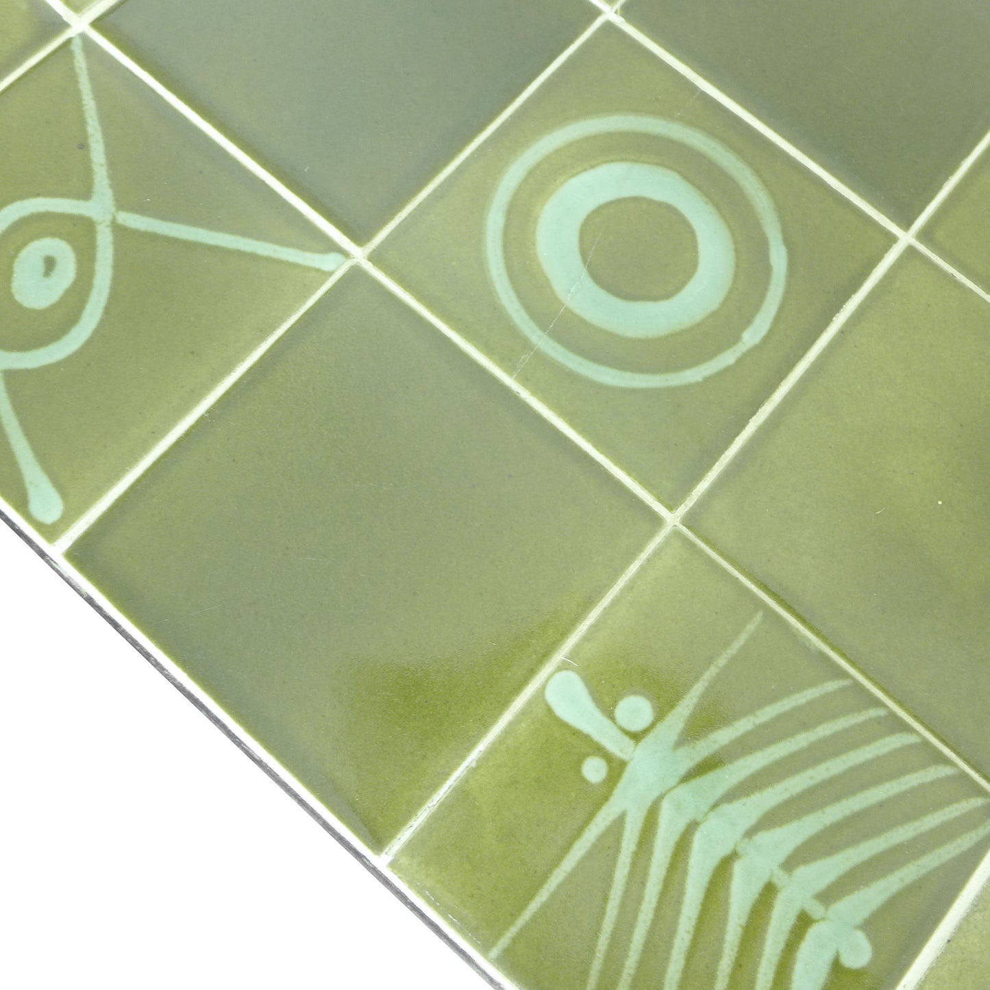 Mid Century Tile Top Coffee Table - Green Geometric Abstract Designs