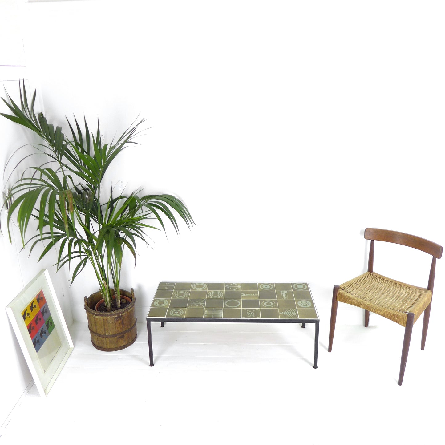 Mid Century Tile Top Coffee Table - Green Geometric Abstract Designs