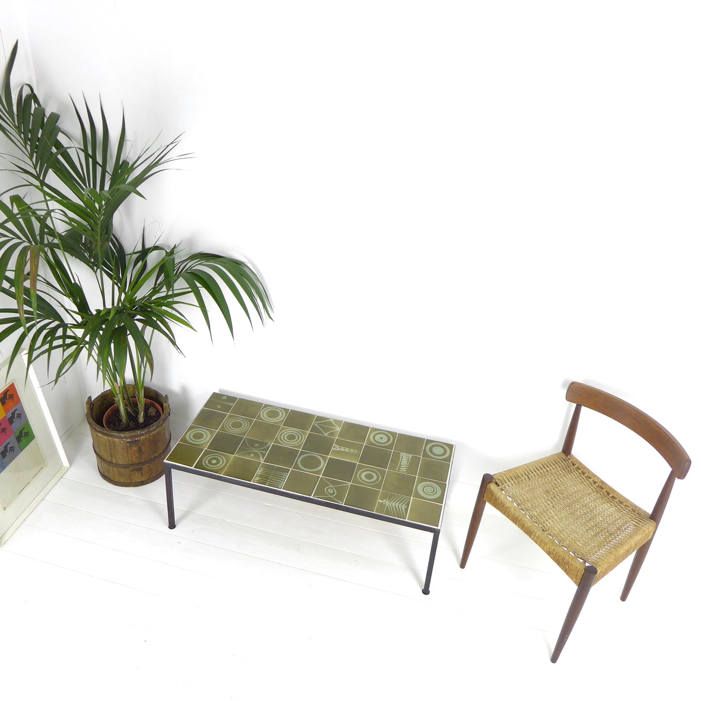 Mid Century Tile Top Coffee Table - Green Geometric Abstract Designs