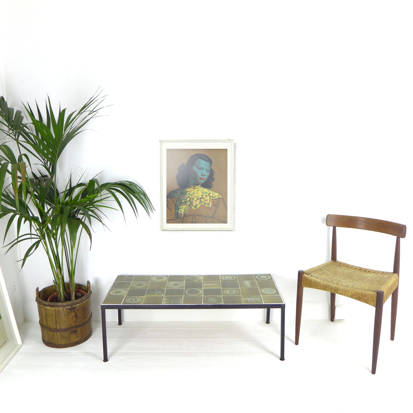 Mid Century Tile Top Coffee Table - Green Geometric Abstract Designs