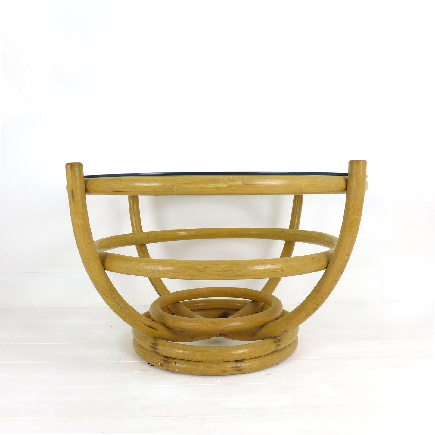 Mid Century Bamboo & Glass Coffee Table by Angraves