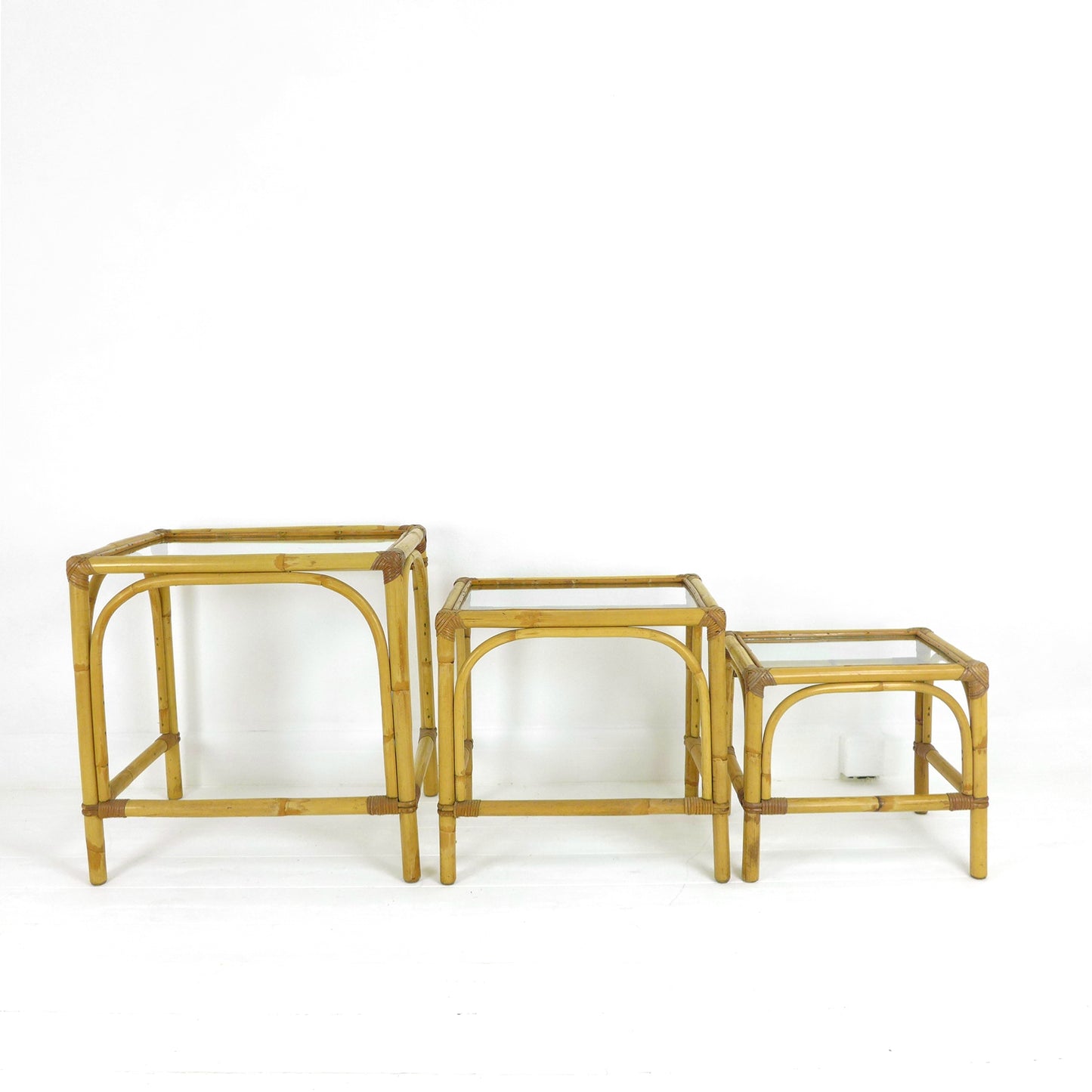 Mid Century Bamboo & Glass Nest of Tables / Coffee Table by Angraves