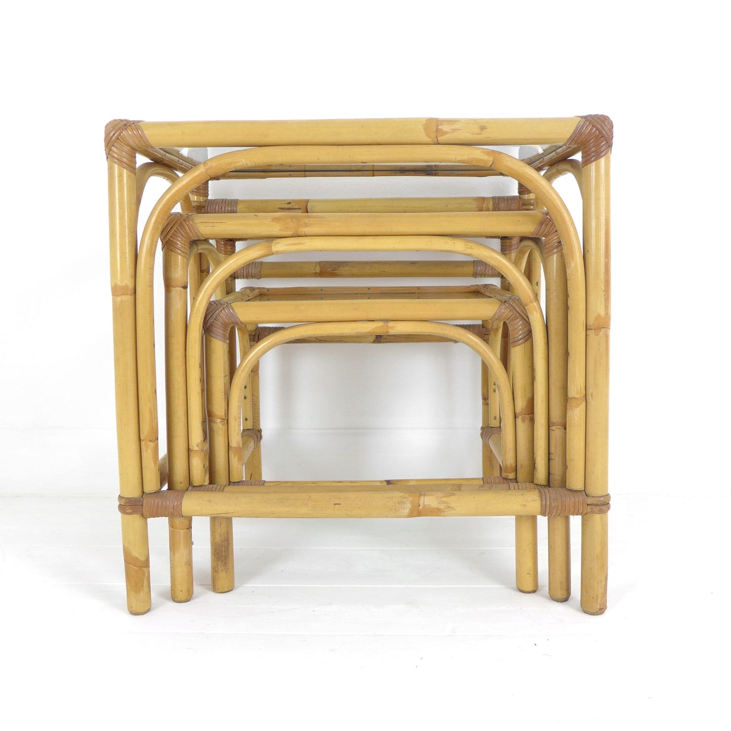 Mid Century Bamboo & Glass Nest of Tables / Coffee Table by Angraves
