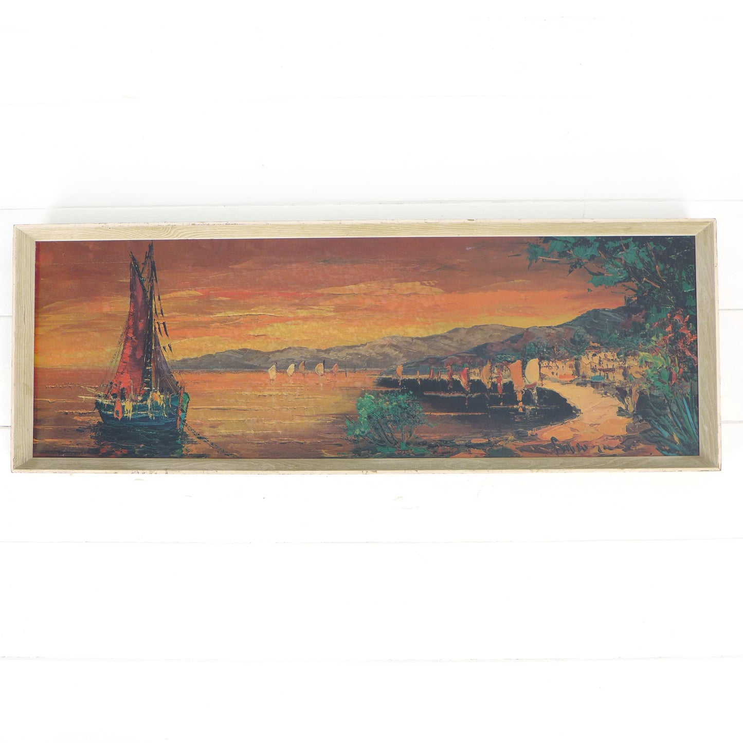Mid Century Print 1960's Boats/Coastal Sunset Scene