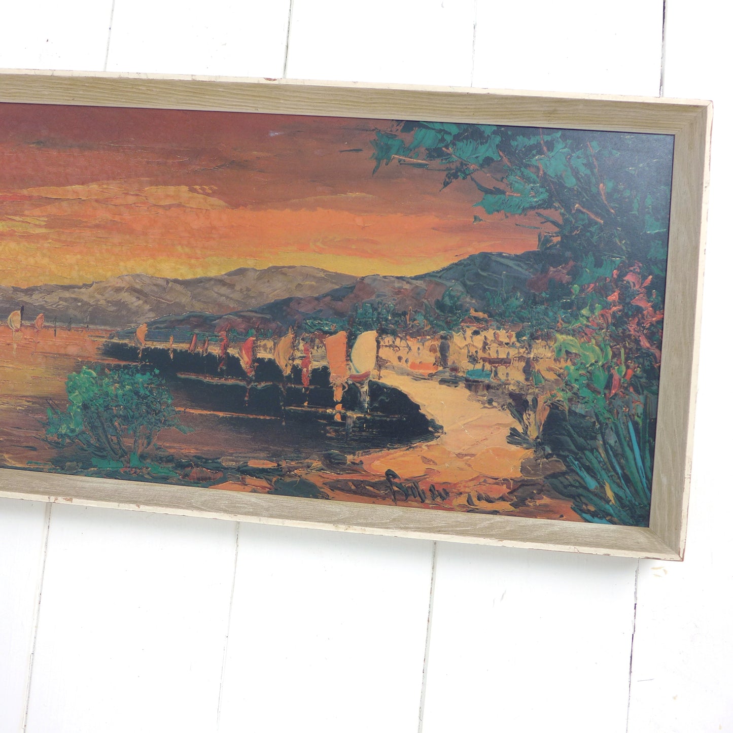 Mid Century Print 1960's Boats/Coastal Sunset Scene