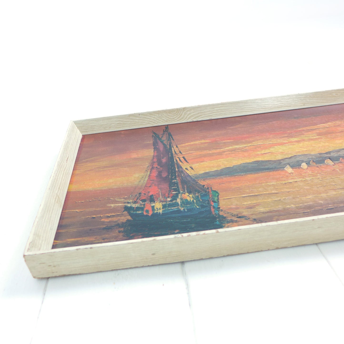 Mid Century Print 1960's Boats/Coastal Sunset Scene