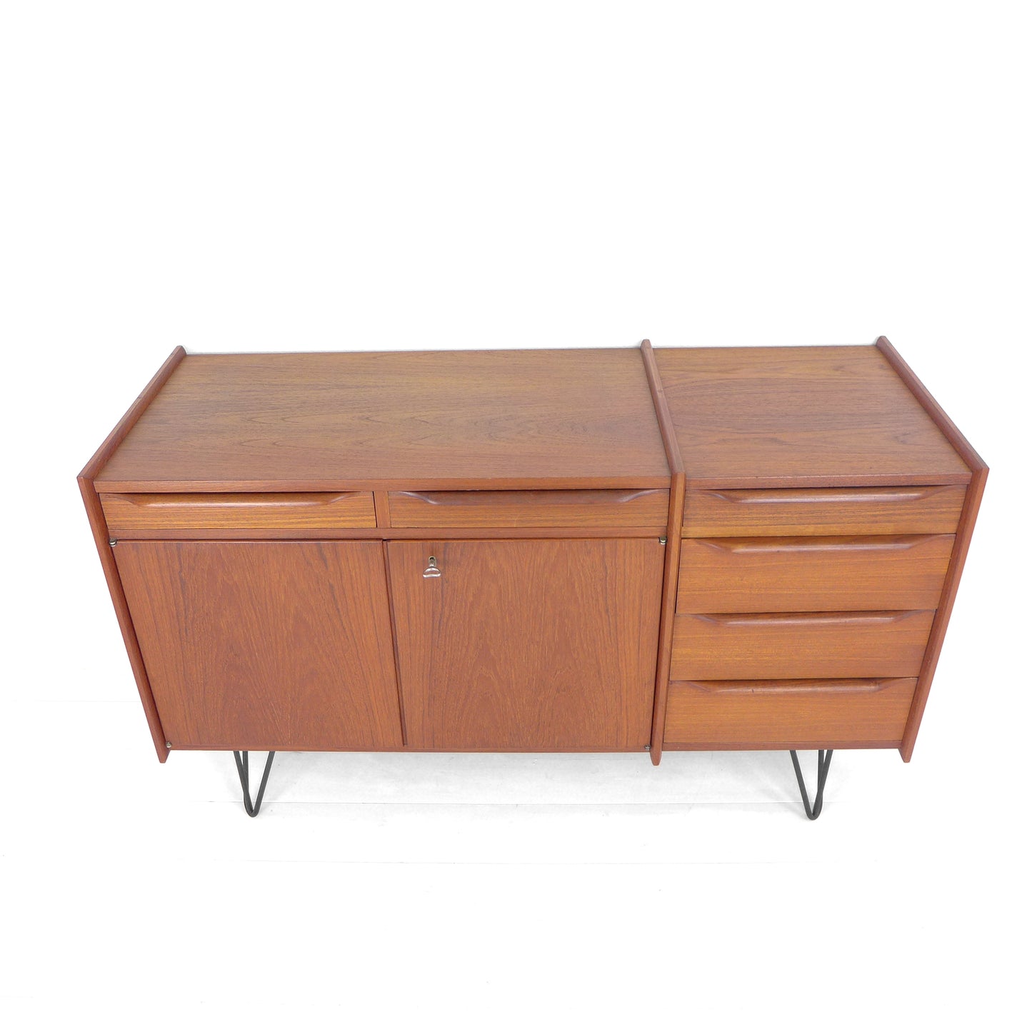 Mid Century Teak Sideboard on Hairpin Legs - Record Cabinet