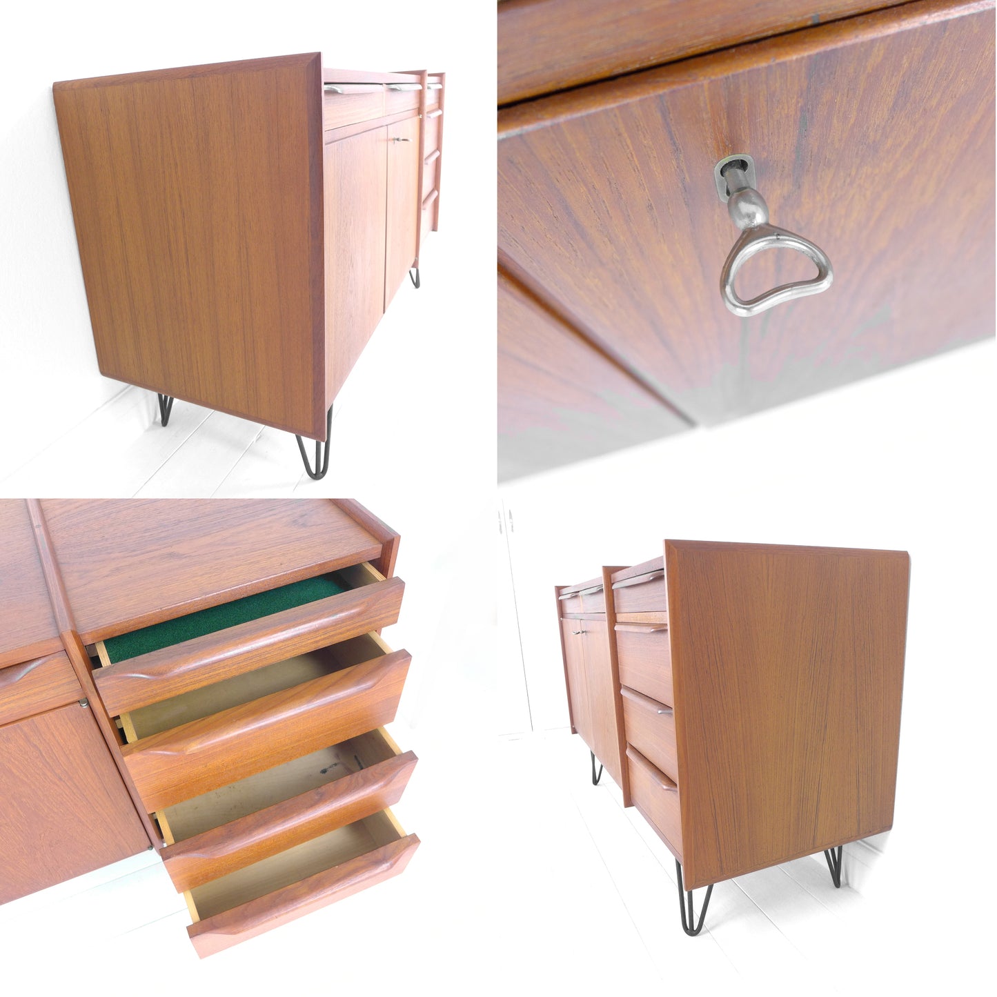 Mid Century Teak Sideboard on Hairpin Legs - Record Cabinet