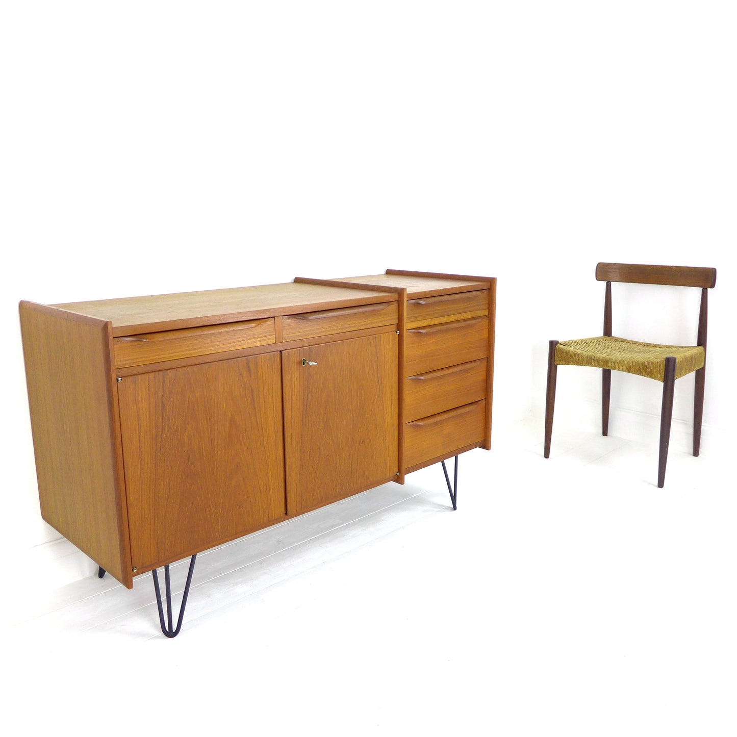 Mid Century Teak Sideboard on Hairpin Legs - Record Cabinet