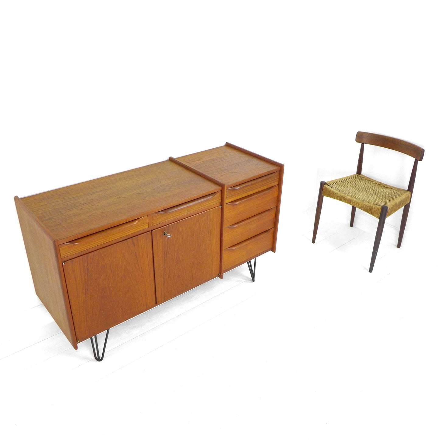 Mid Century Teak Sideboard on Hairpin Legs - Record Cabinet