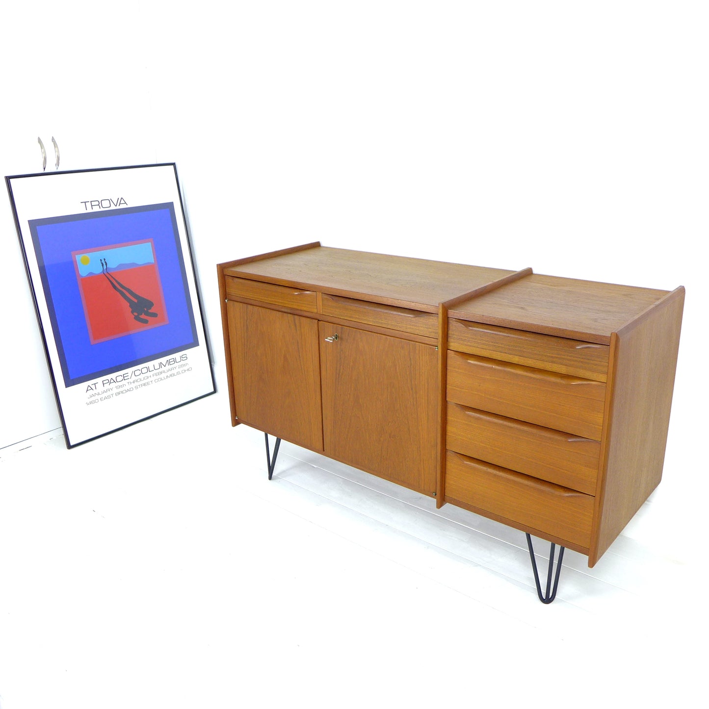 Mid Century Teak Sideboard on Hairpin Legs - Record Cabinet