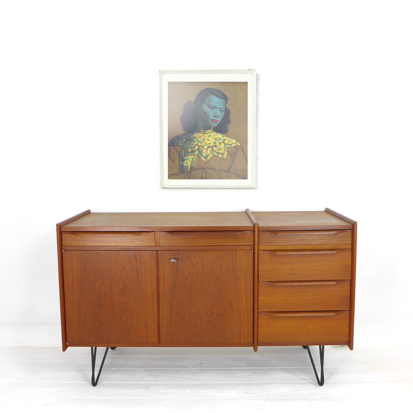 Mid Century Teak Sideboard on Hairpin Legs - Record Cabinet