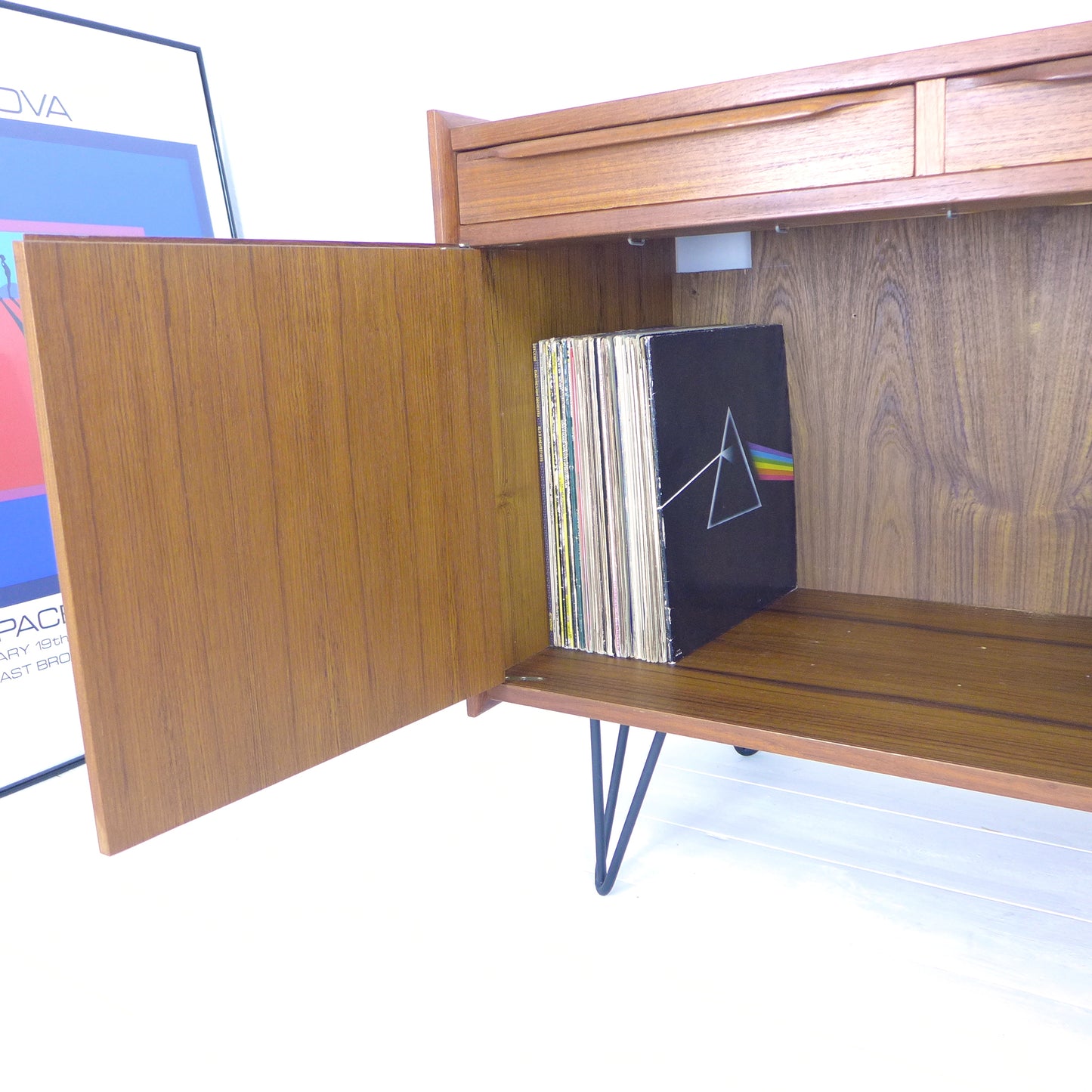 Mid Century Teak Sideboard on Hairpin Legs - Record Cabinet