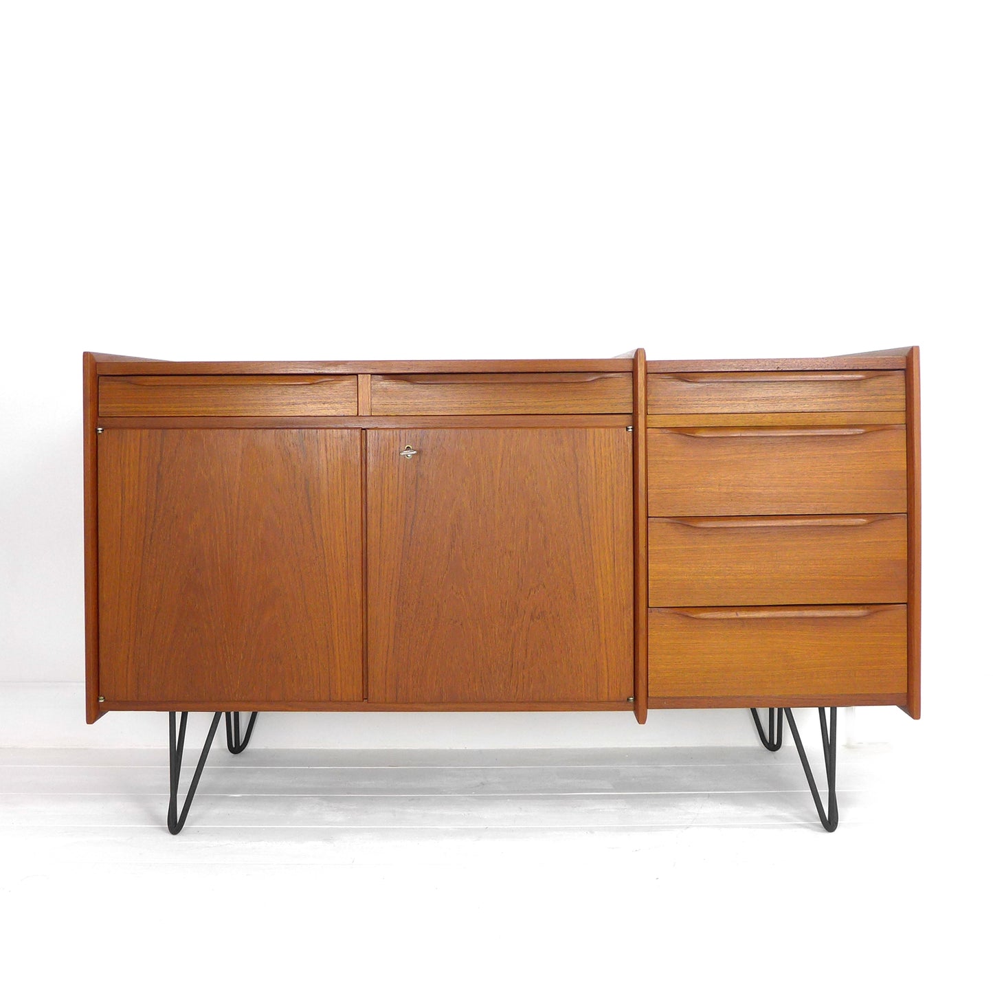 Mid Century Teak Sideboard on Hairpin Legs - Record Cabinet