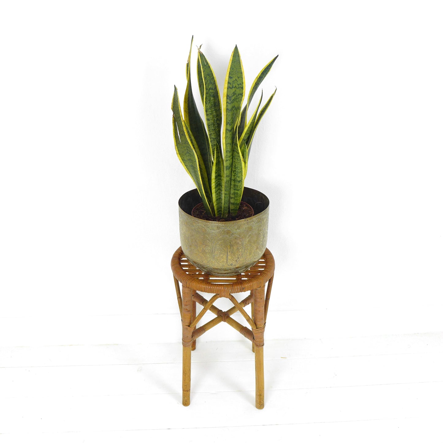 Vintage Bamboo Plant Stand / Stool / Side Table