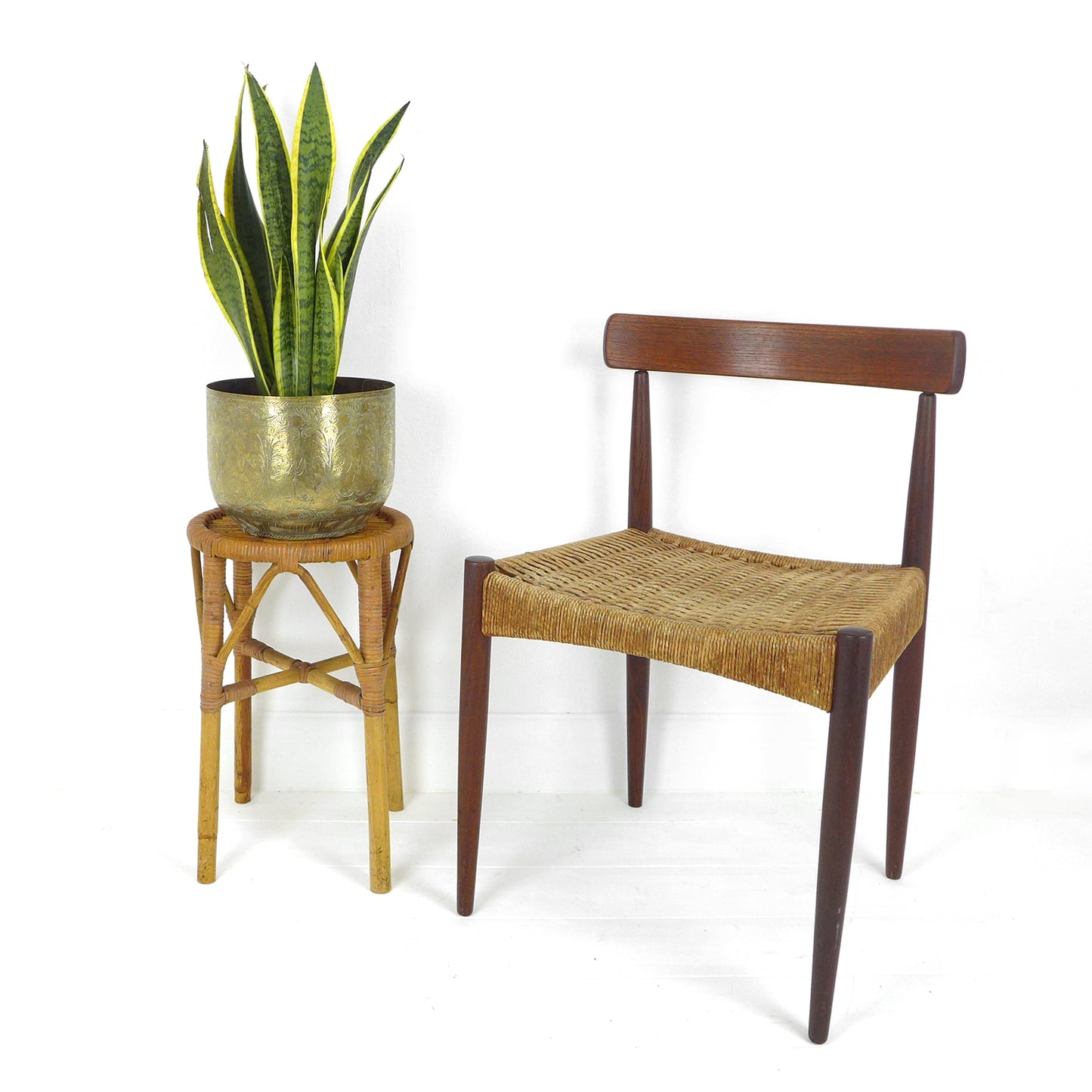 Vintage Bamboo Plant Stand / Stool / Side Table