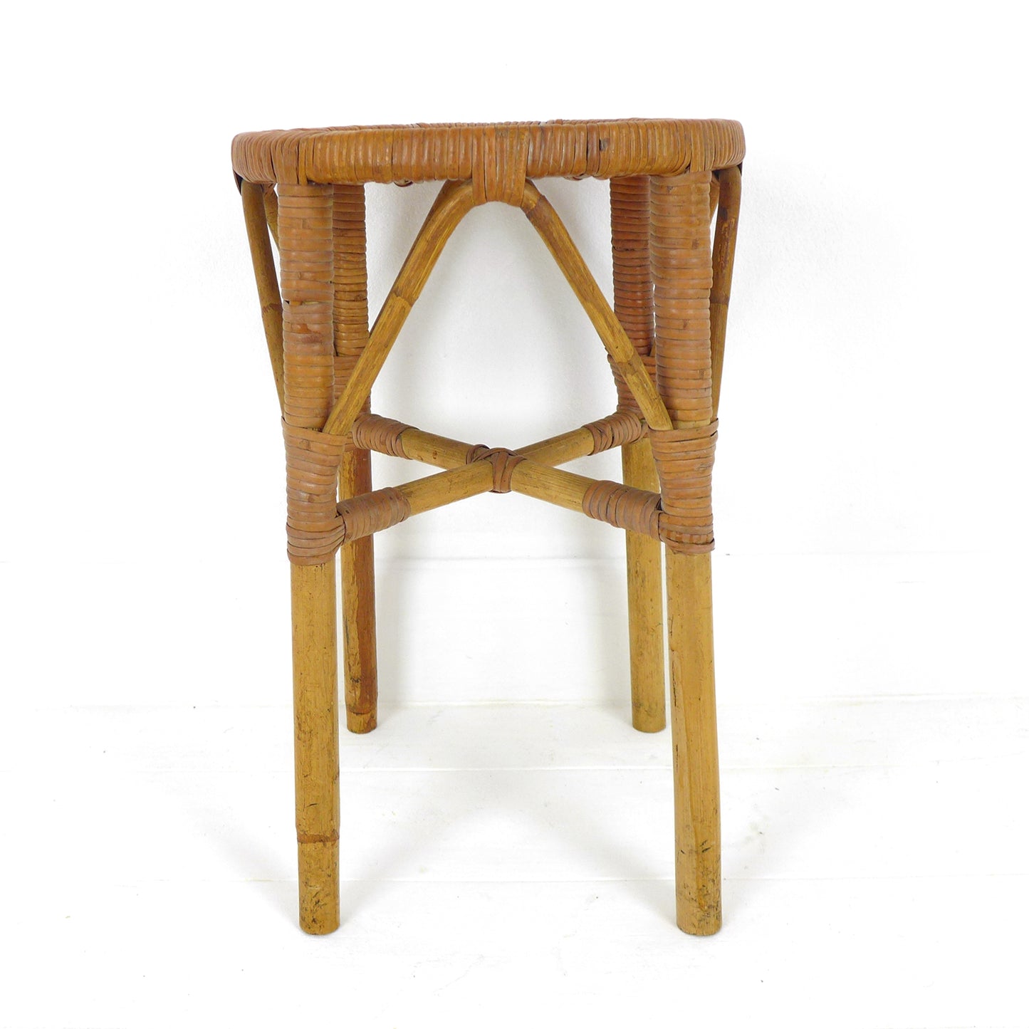 Vintage Bamboo Plant Stand / Stool / Side Table