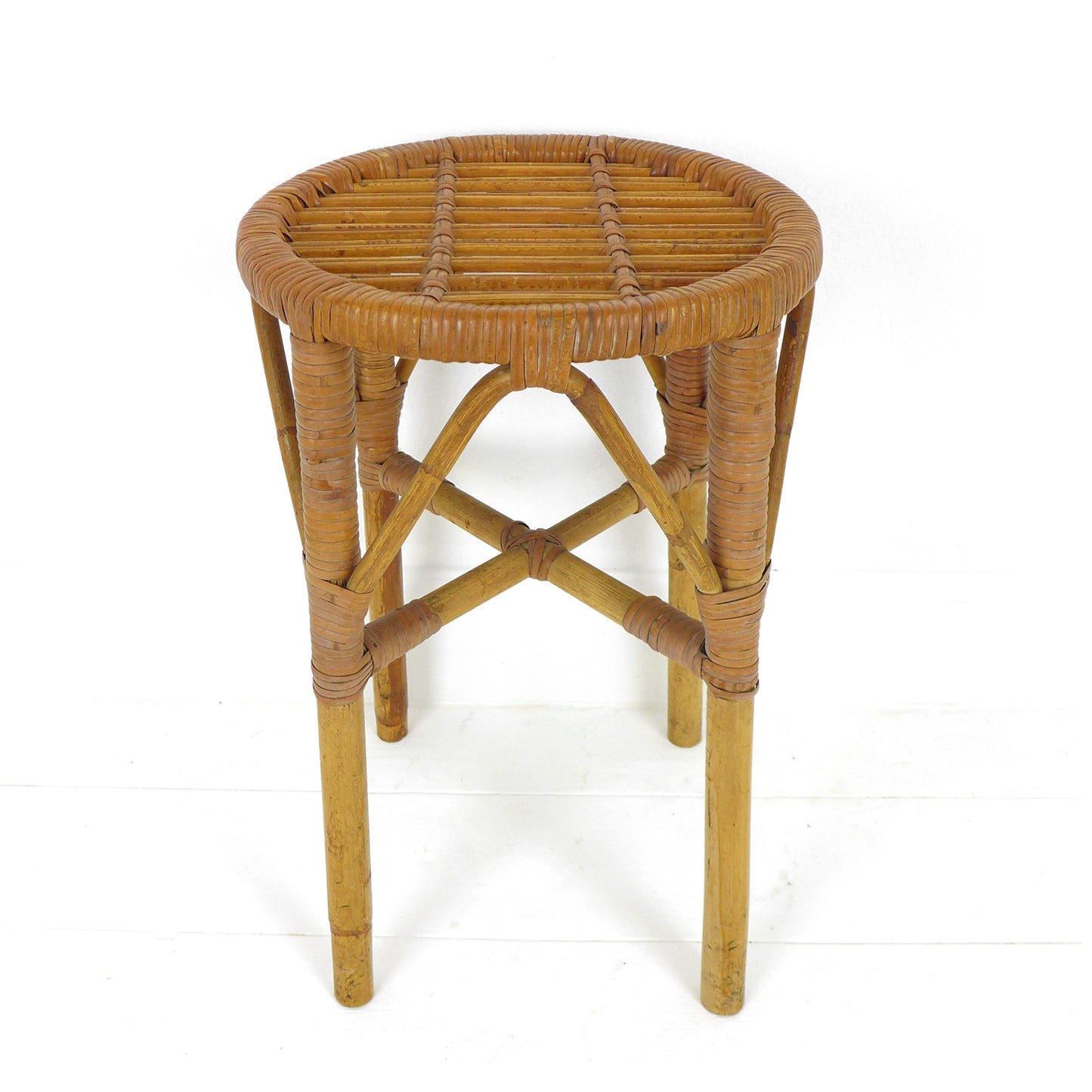 Vintage Bamboo Plant Stand / Stool / Side Table