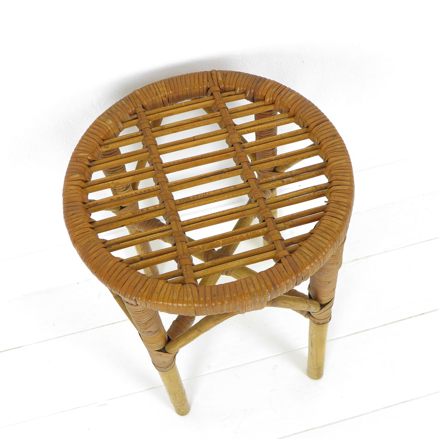 Vintage Bamboo Plant Stand / Stool / Side Table