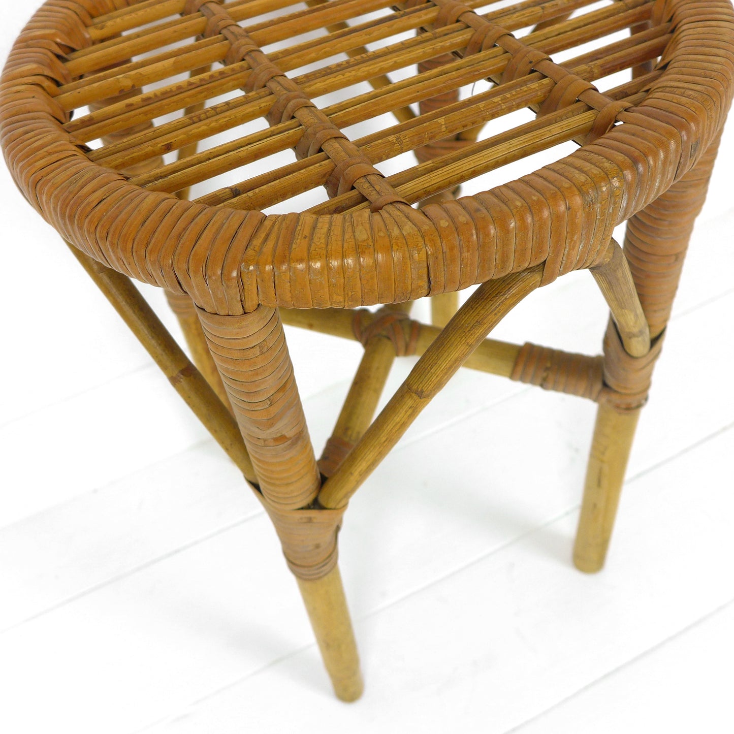 Vintage Bamboo Plant Stand / Stool / Side Table