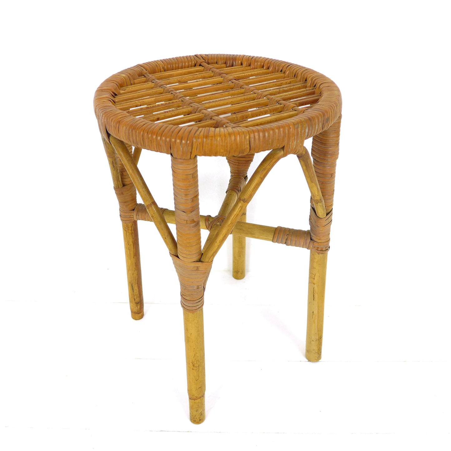 Vintage Bamboo Plant Stand / Stool / Side Table