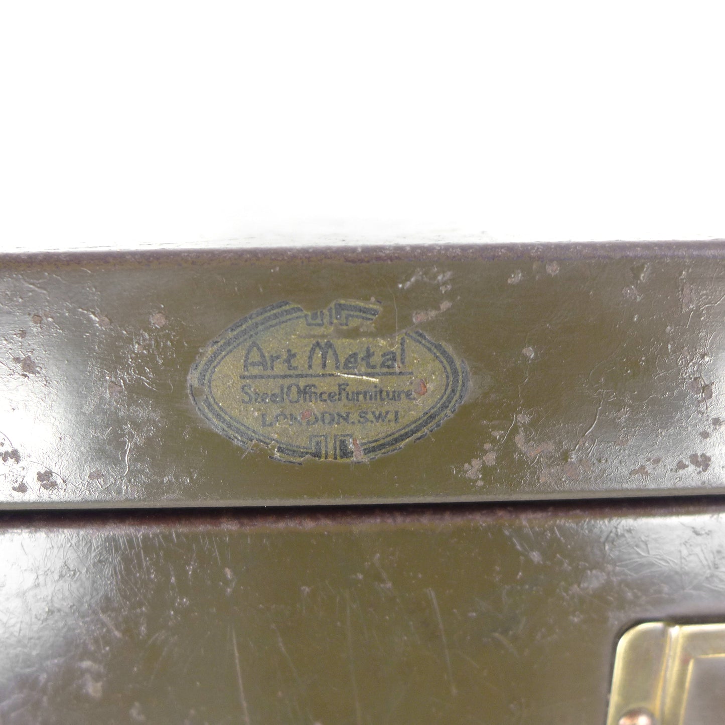 Vintage Metal Filing Cabinet by Artmetal - Brass Fittings - Industrial 9 Narrow Drawers in Green