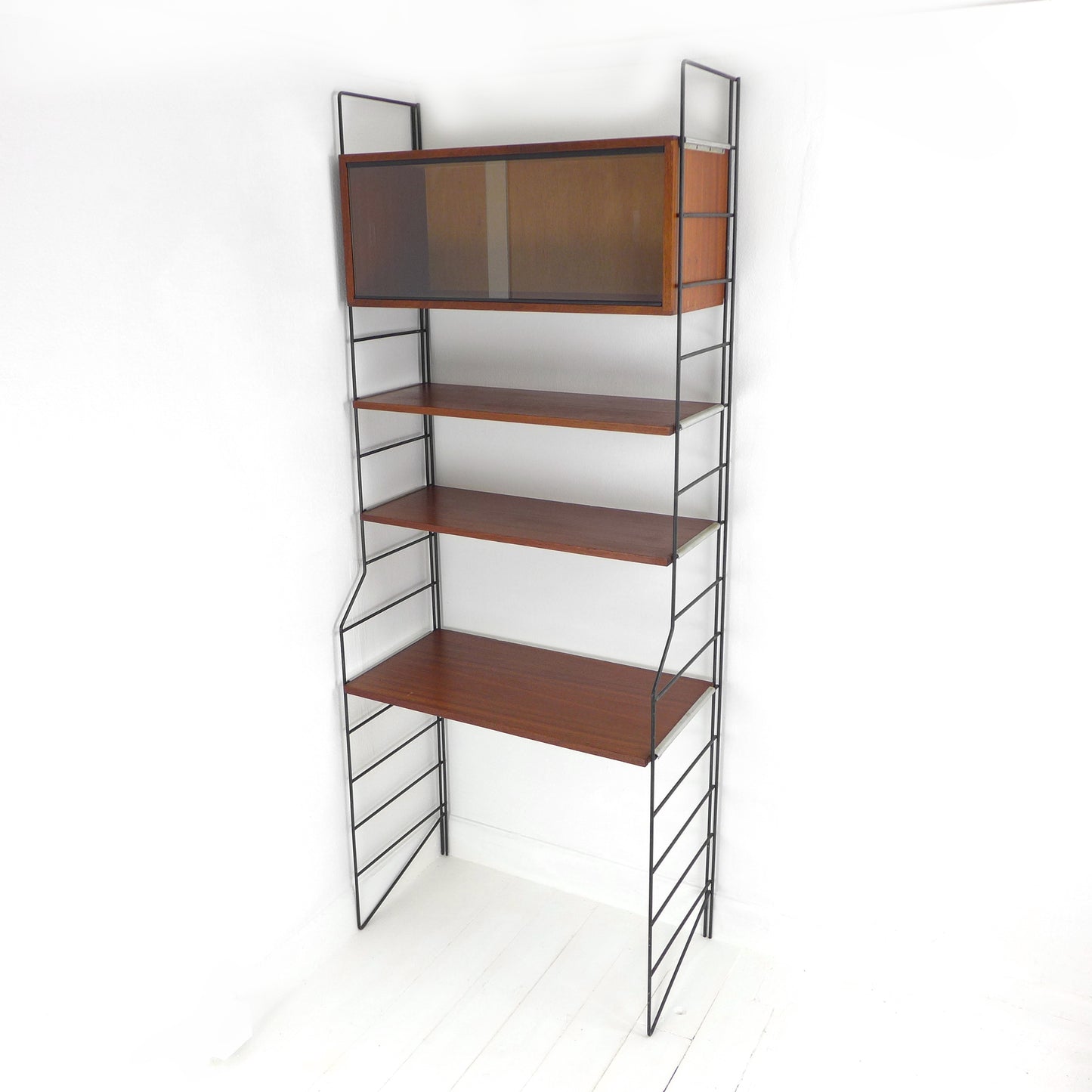 Mid Century String Shelving Desk / Bookcase Shelves - Vintage Danish Style