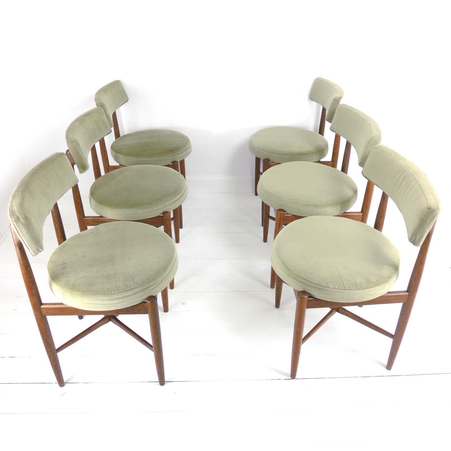 Vintage G PLAN Dining Chairs x6 Kofod Larsen - Original Velvet Upholstery - Mid Century Teak Set of 6