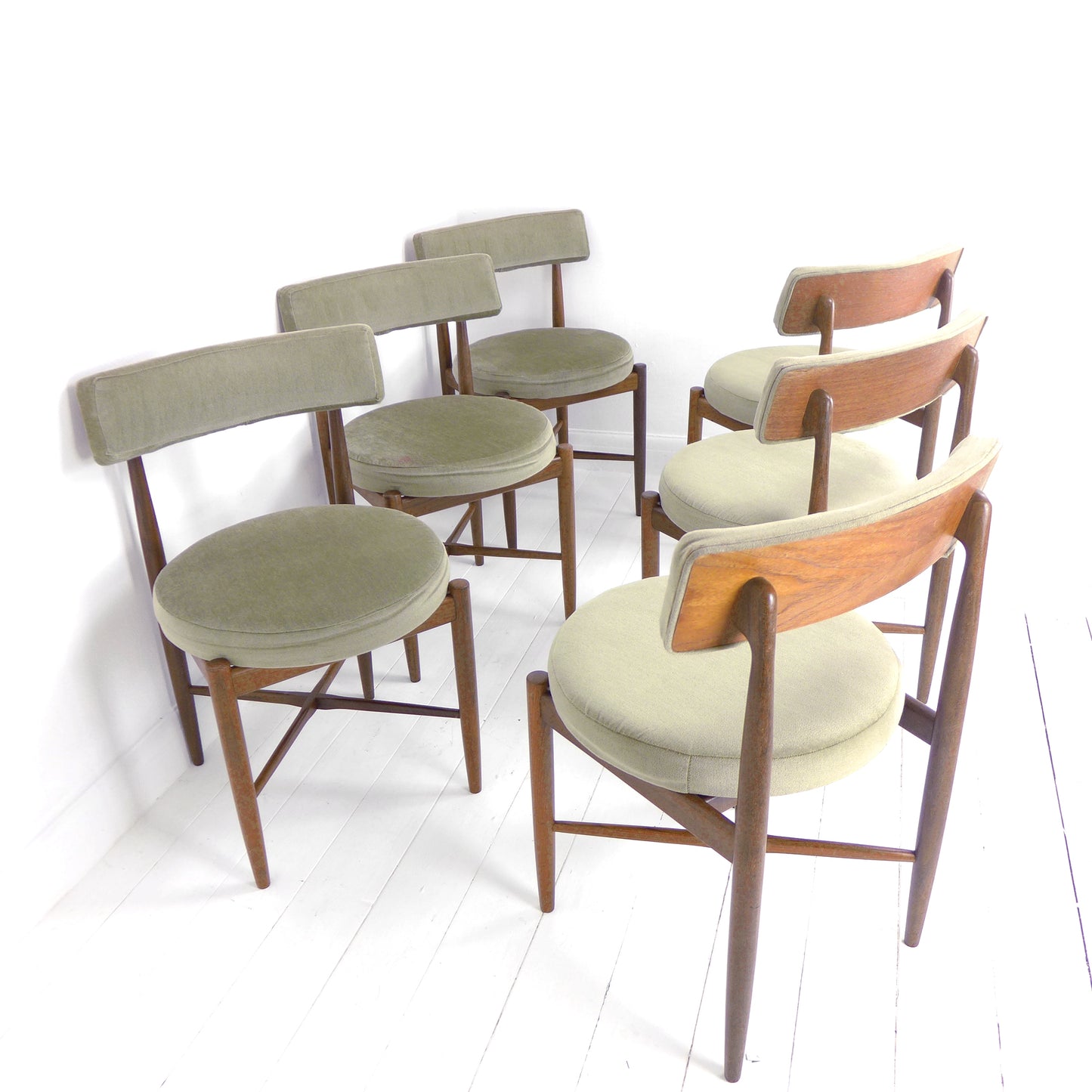 Vintage G PLAN Dining Chairs x6 Kofod Larsen - Original Velvet Upholstery - Mid Century Teak Set of 6