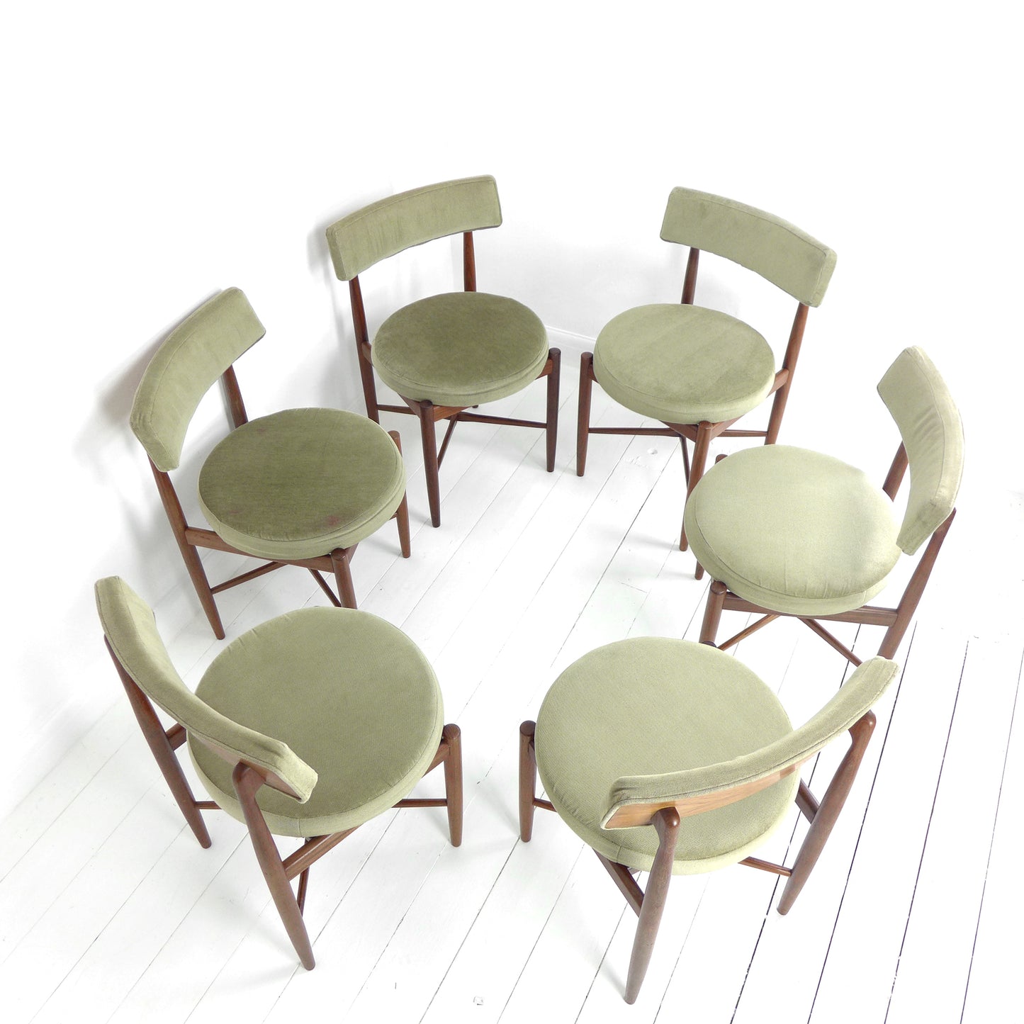 Vintage G PLAN Dining Chairs x6 Kofod Larsen - Original Velvet Upholstery - Mid Century Teak Set of 6