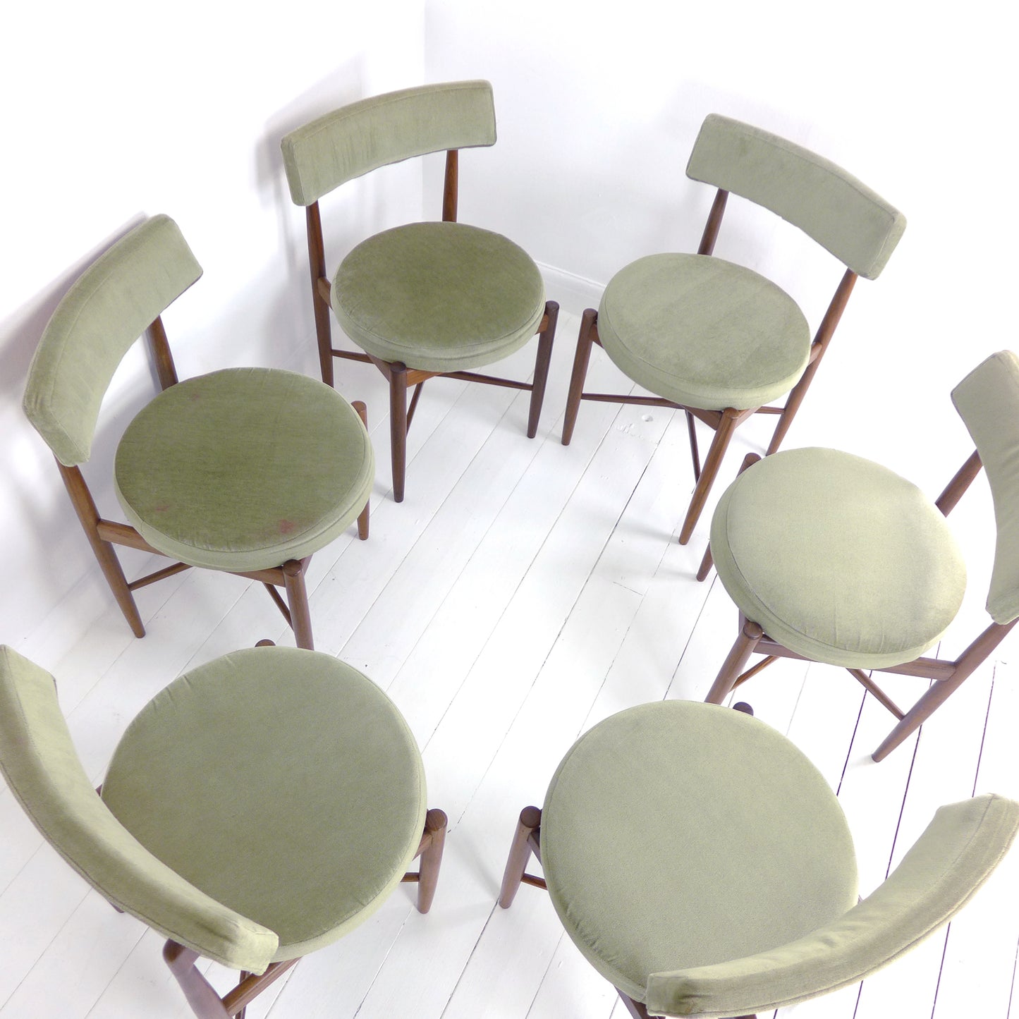 Vintage G PLAN Dining Chairs x6 Kofod Larsen - Original Velvet Upholstery - Mid Century Teak Set of 6