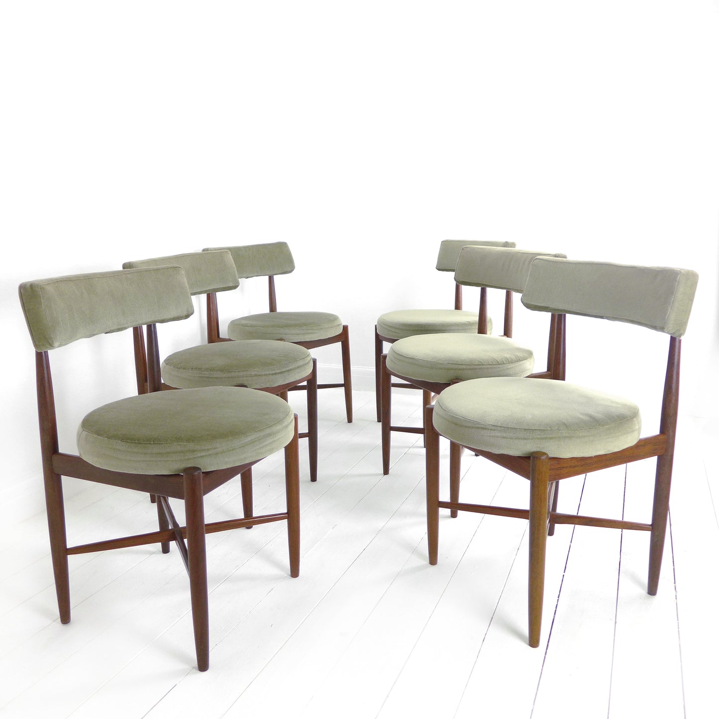 Vintage G PLAN Dining Chairs x6 Kofod Larsen - Original Velvet Upholstery - Mid Century Teak Set of 6