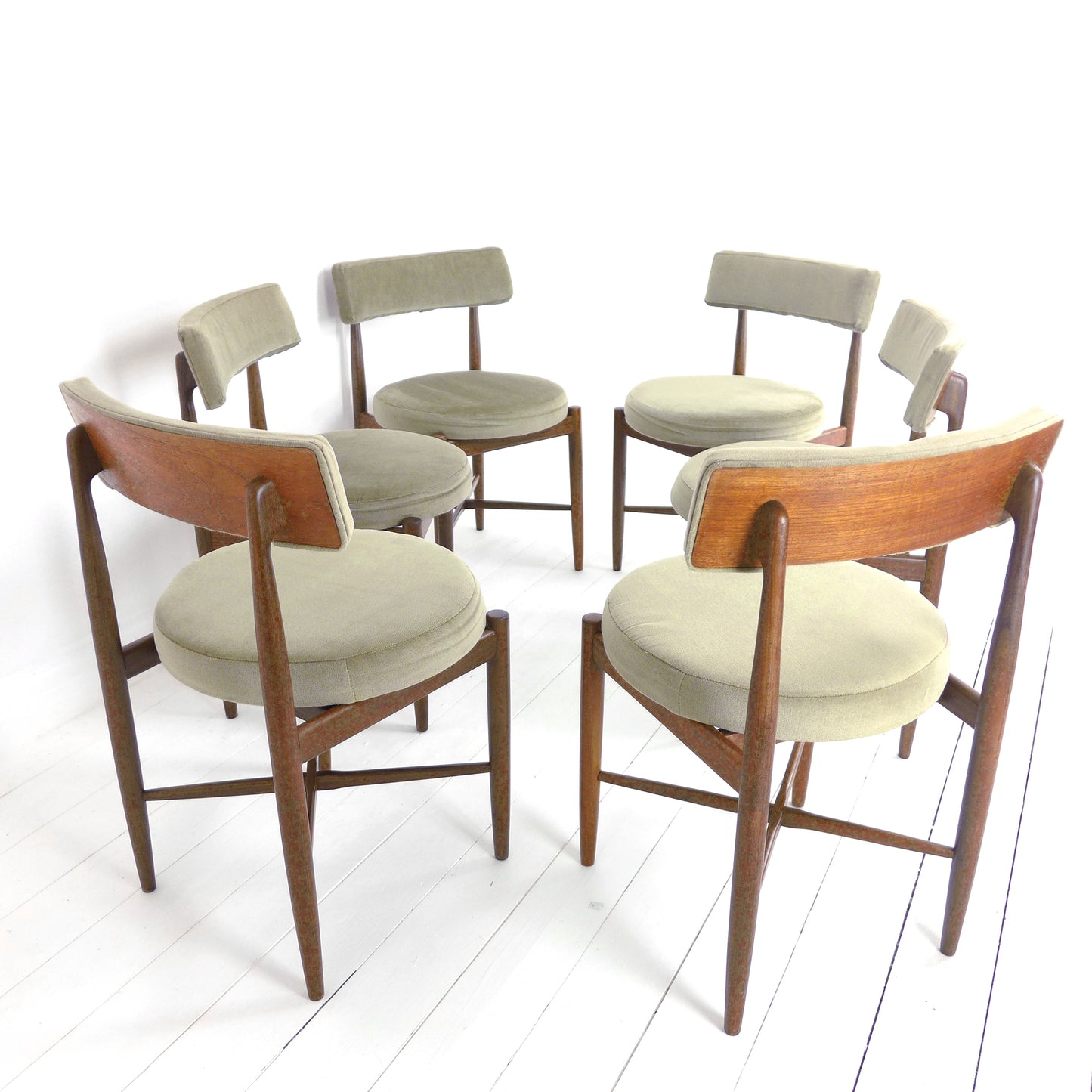 Vintage G PLAN Dining Chairs x6 Kofod Larsen - Original Velvet Upholstery - Mid Century Teak Set of 6