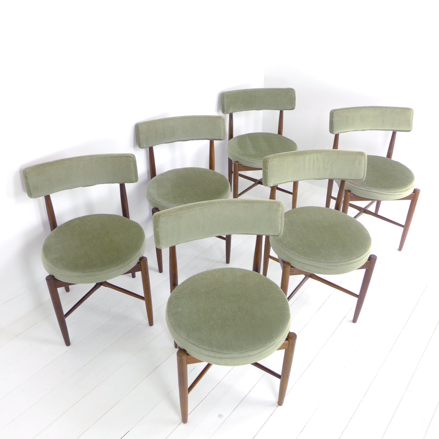 Vintage G PLAN Dining Chairs x6 Kofod Larsen - Original Velvet Upholstery - Mid Century Teak Set of 6