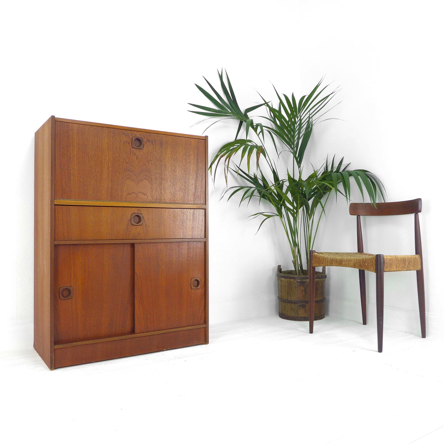 Mid Century Teak Desk / Bureau - Home Office Station with Storage