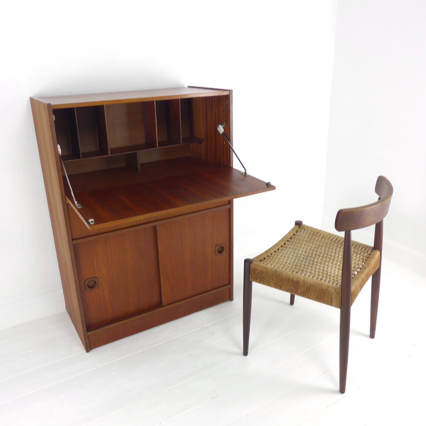 Mid Century Teak Desk / Bureau - Home Office Station with Storage
