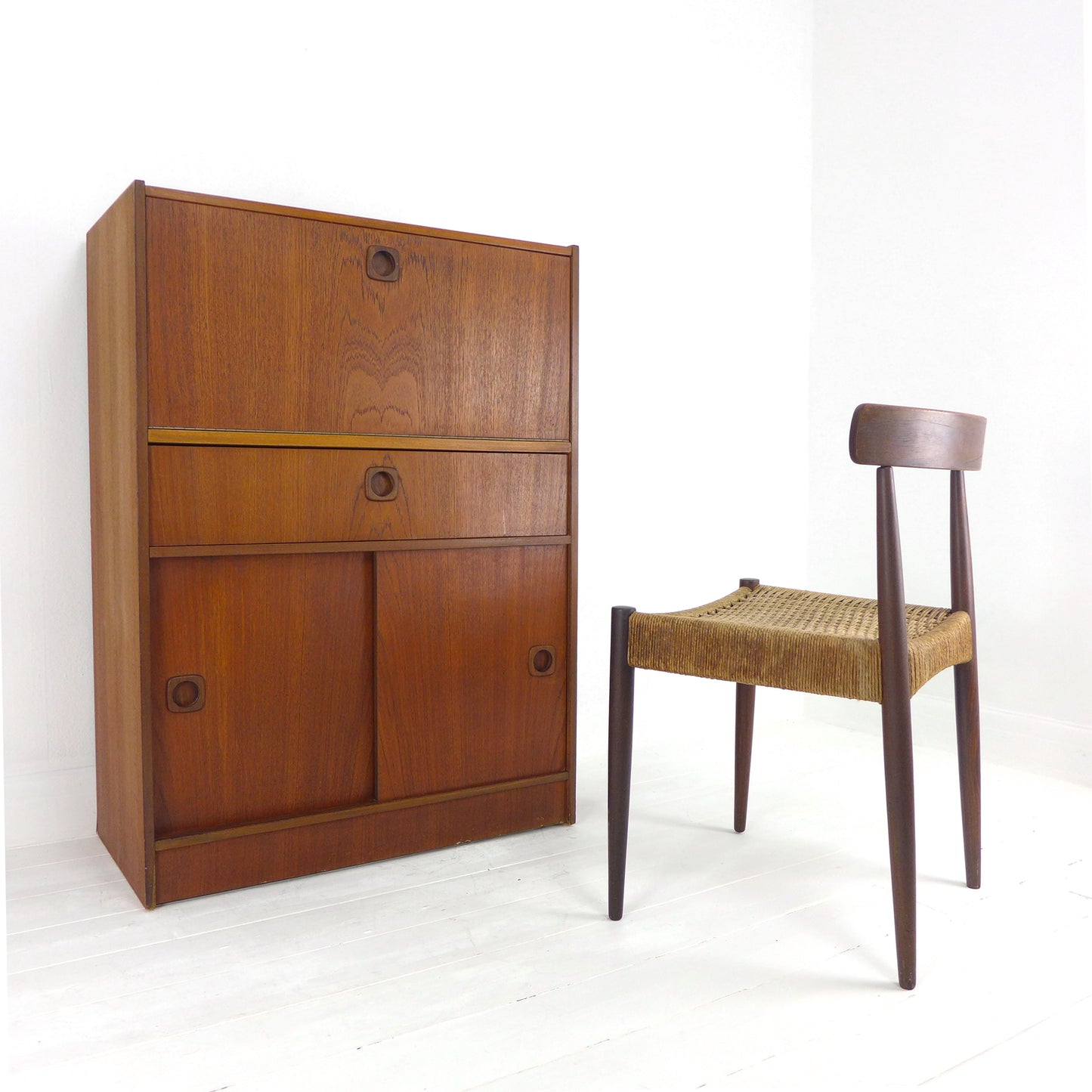 Mid Century Teak Desk / Bureau - Home Office Station with Storage