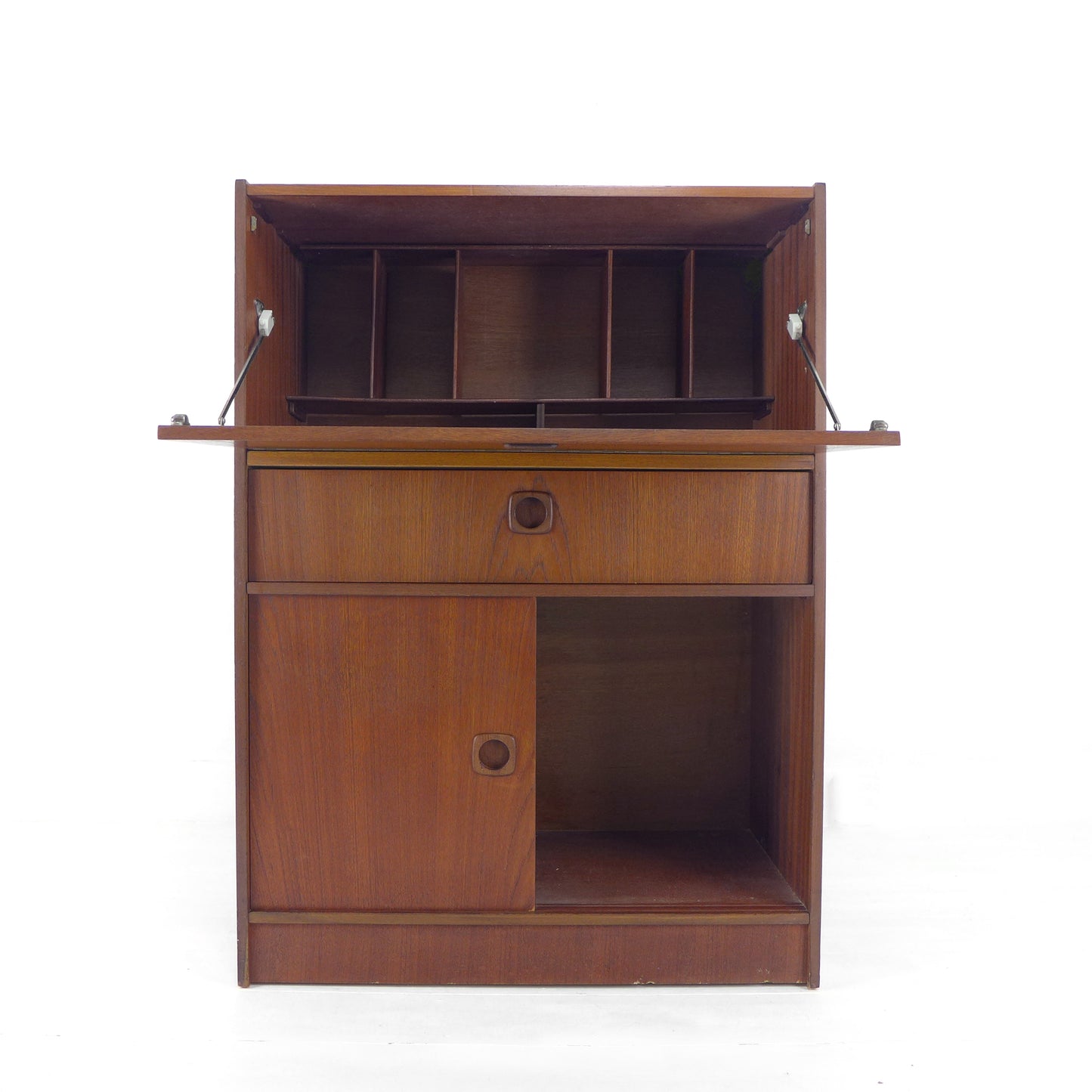 Mid Century Teak Desk / Bureau - Home Office Station with Storage