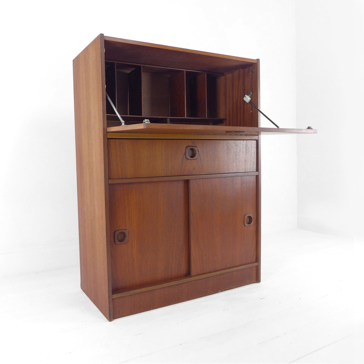 Mid Century Teak Desk / Bureau - Home Office Station with Storage