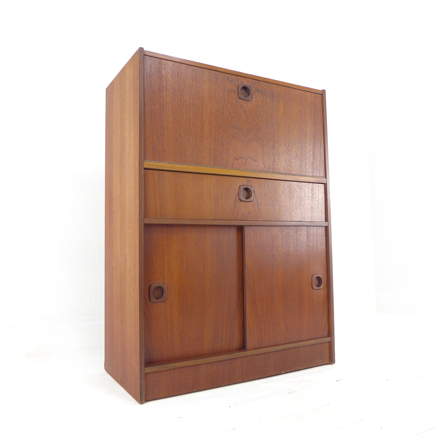 Mid Century Teak Desk / Bureau - Home Office Station with Storage