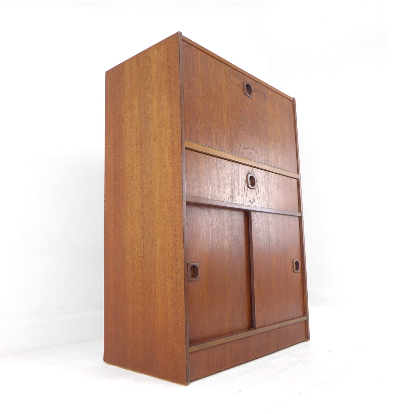 Mid Century Teak Desk / Bureau - Home Office Station with Storage