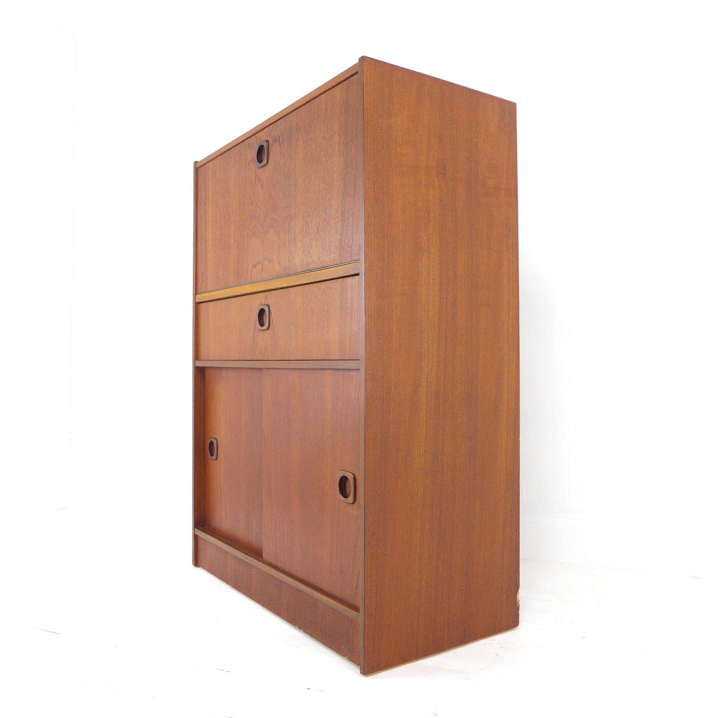 Mid Century Teak Desk / Bureau - Home Office Station with Storage