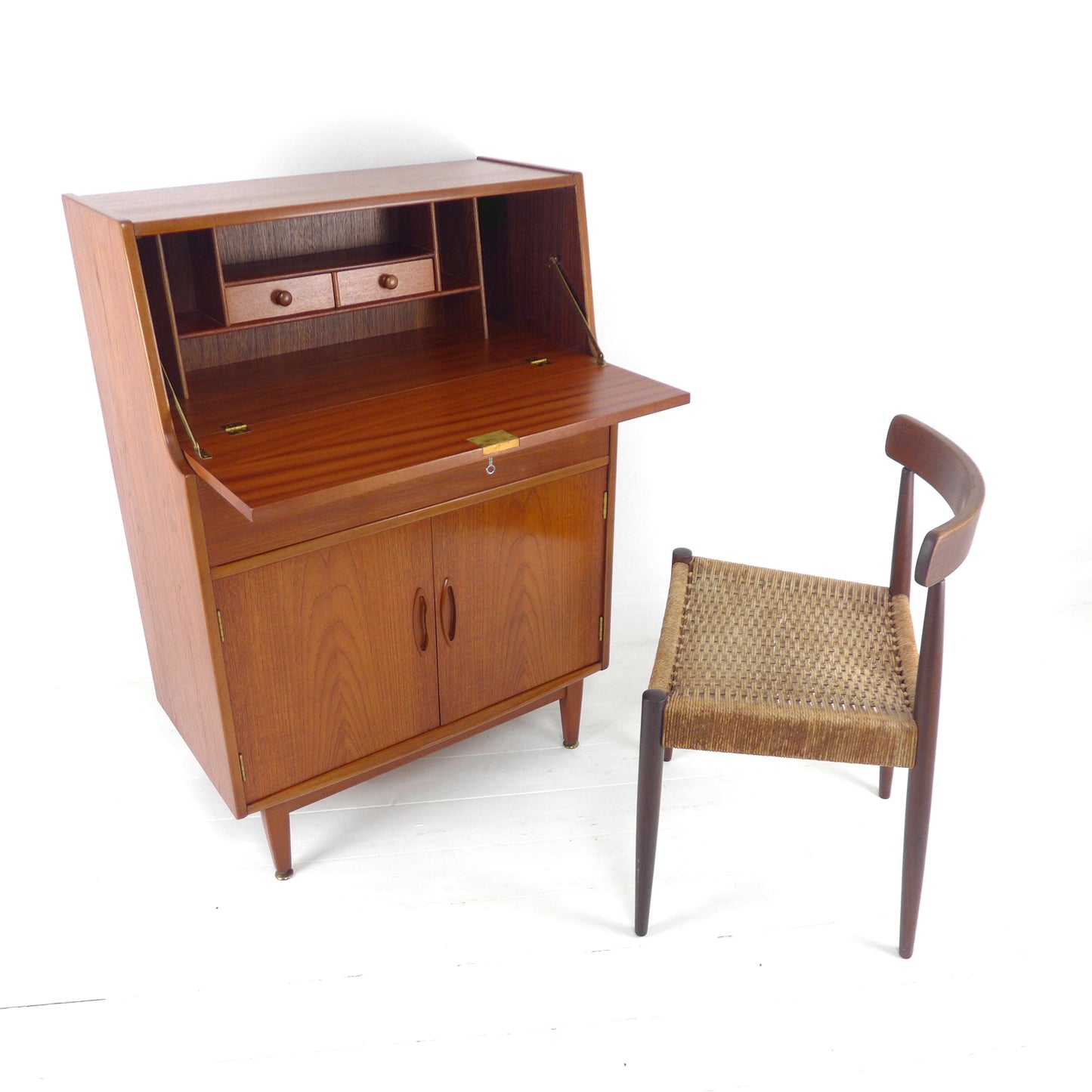 Mid Century JENTIQUE Teak Desk / Writing Bureau - Home Office Station with Storage