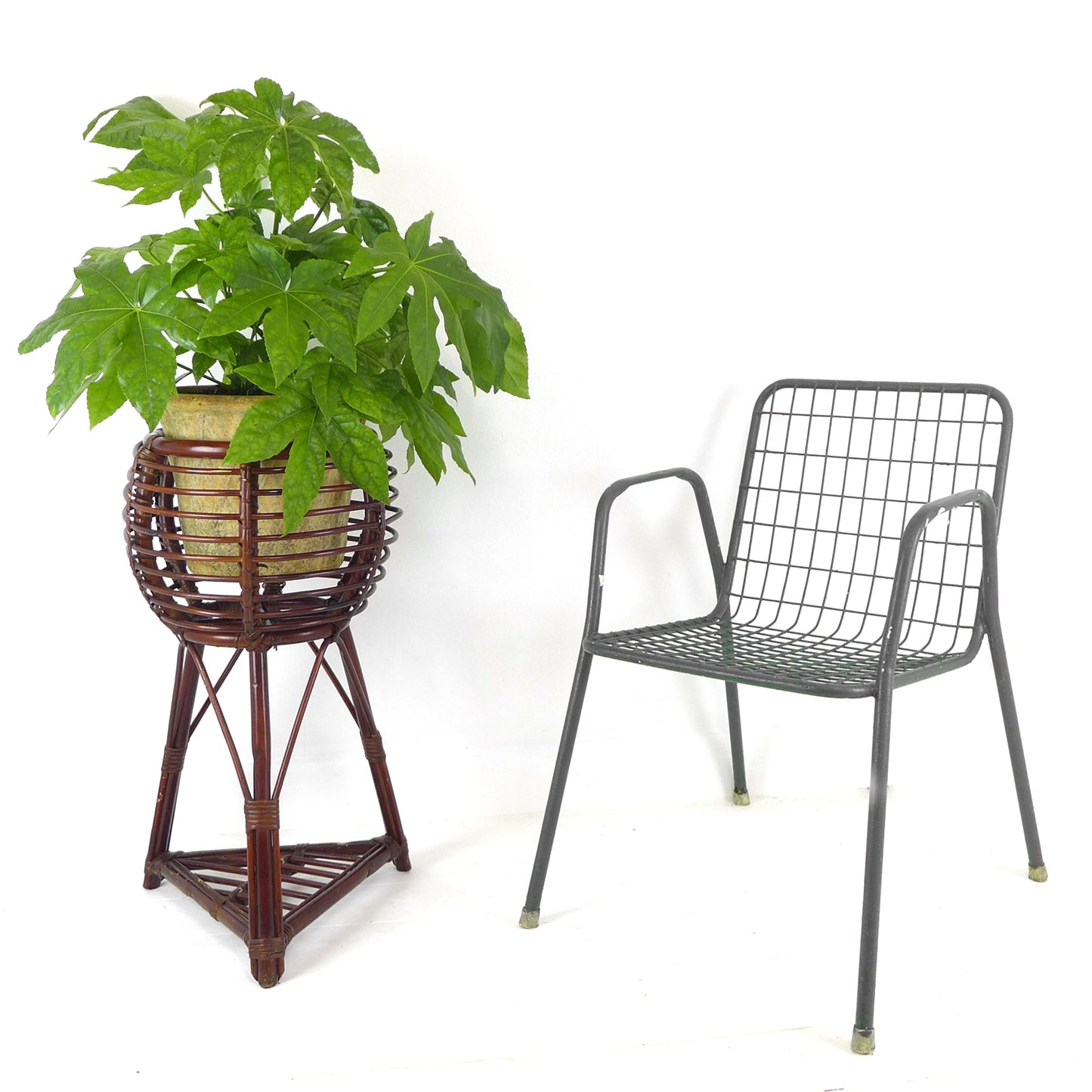 Large Vintage 1970's Bamboo Plant Stand - Mid Century