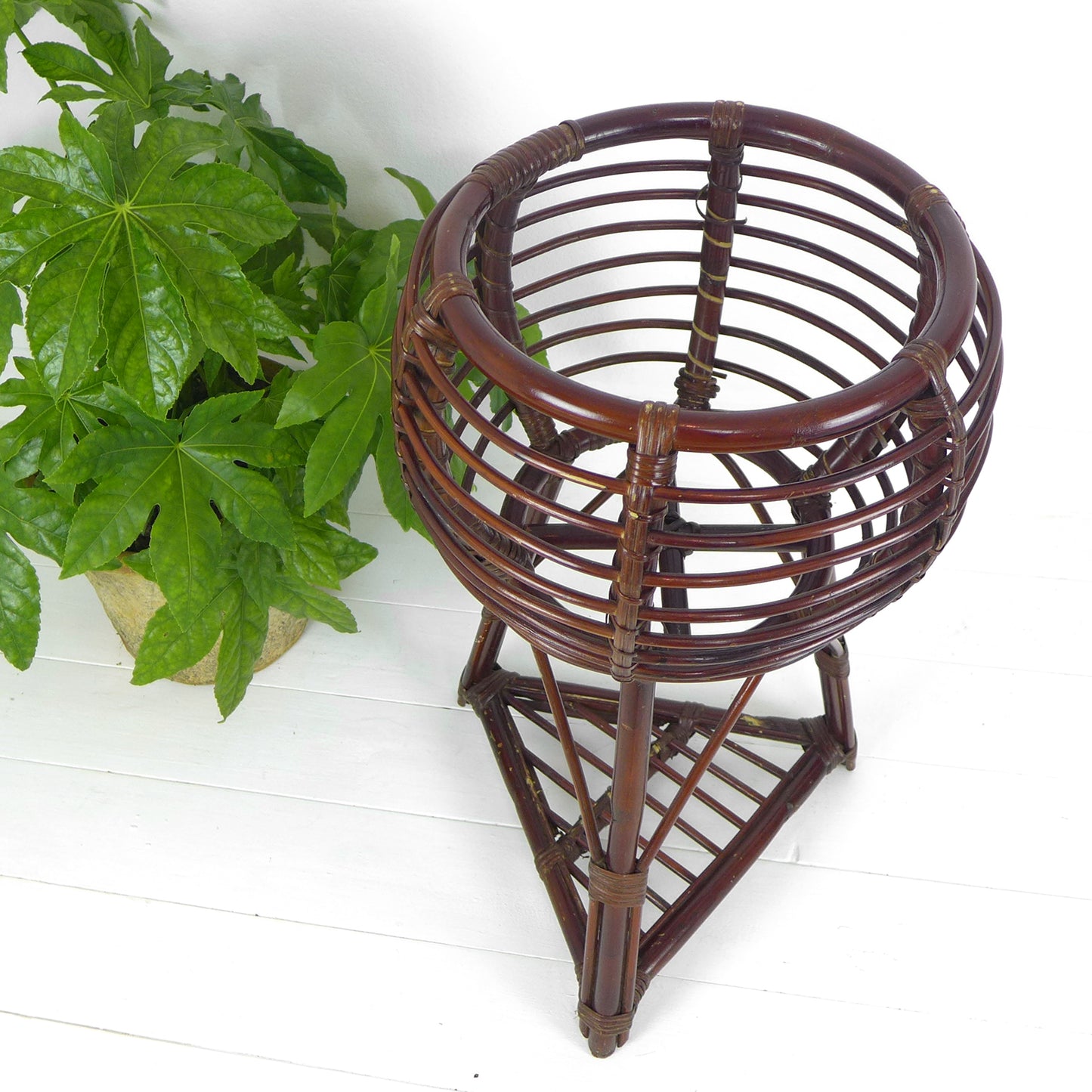 Large Vintage 1970's Bamboo Plant Stand - Mid Century