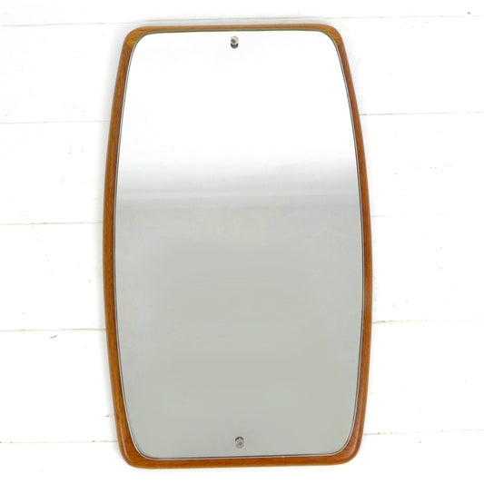 Mid Century Teak Mirror - Vintage 1960's Atomic - Oval/Rectangular