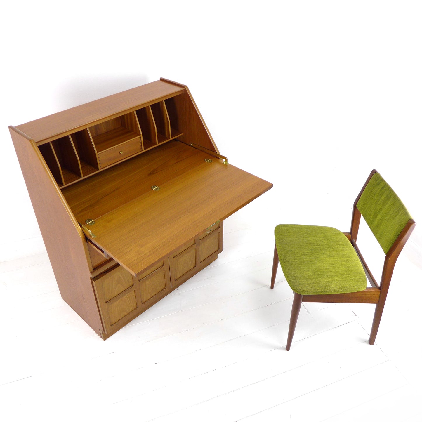 Mid Century NATHAN Teak Desk / Writing Bureau - Home Office Station with Storage