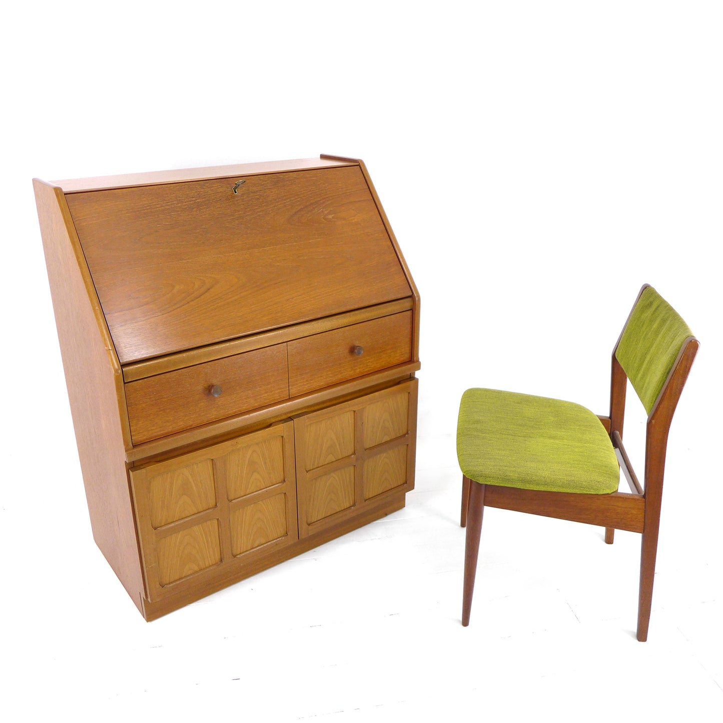 Mid Century NATHAN Teak Desk / Writing Bureau - Home Office Station with Storage
